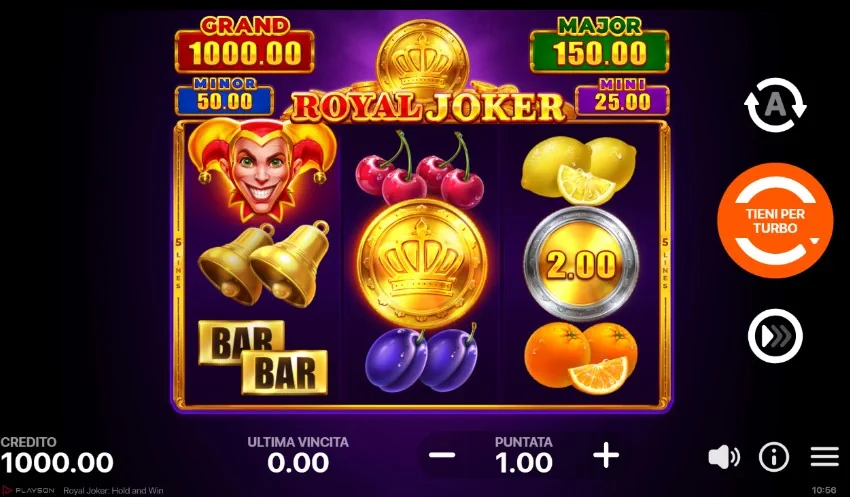 Royal joker hold and win schermata di gioco